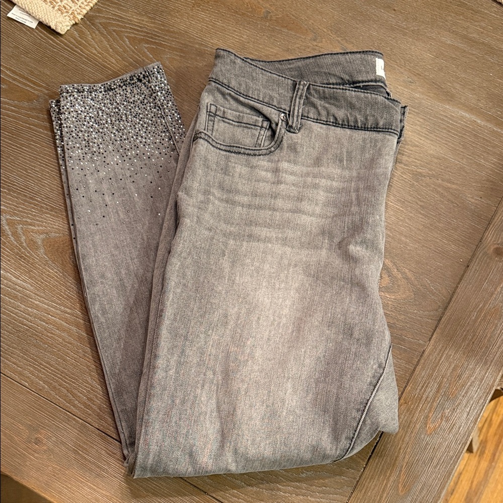 Layne Bryant Stylish Gray Skinny Jeans with Studded Detail